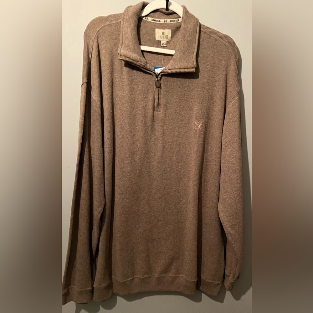 Solitude brand. Men's Brown Quarter-Zip Sweater. 100% cotton. XL. New w/tags